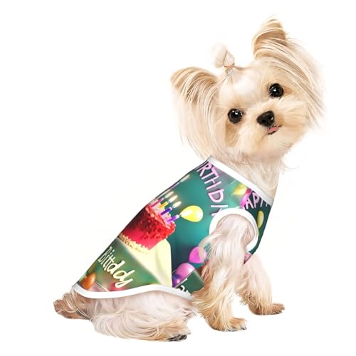 Haustier-T-Shirt, atmungsaktiv, ärmellos, Happy Birthday, schöner Druck, für kleine und mittelgroße Katzen und Hunde, Chihuahua, Yorkie, Dackel Haustier-T-Shirt, atmungsaktiv, ärmellos, Happy Birthday, schöner Druck, für kleine und mittelgroße Katzen und Hunde, Chihuahua, Yorkie, Dackel von JaoXer