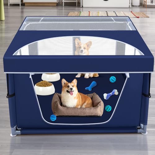 Hunde-Laufstall mit abnehmbarem Dach, 42 × 106,7 cm, Welpenlaufstall, Haustier-Laufstall für Hunde, 25 Höhen für kleine Hunde, Hundezaun Indoor & Outdoor, Hundespielhof mit Reißverschluss-Tür Hunde-Laufstall mit abnehmbarem Dach, 42 × 106,7 cm, Welpenlaufstall, Haustier-Laufstall für Hunde, 25 Höhen für kleine Hunde, Hundezaun Indoor & Outdoor, Hundespielhof mit Reißverschluss-Tür von Jaobeem