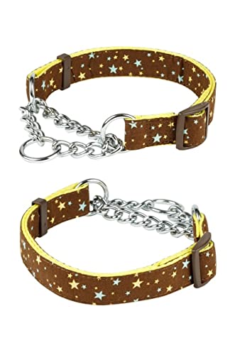 Adjustable Double Chock Collar with a Chain in Military Style with Stars, Size S, Brown von Japan Premium Pet
