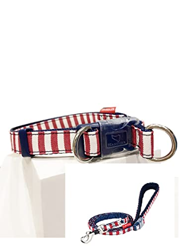 Denim Collar and Leash Sea Style with Silicone Protection and Double Mount, SS Size Navy and red von Japan Premium Pet