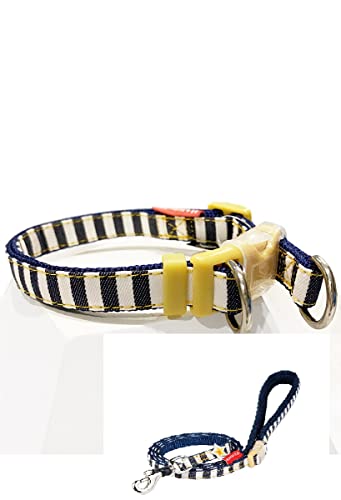 Denim Collar and Leash Sea Style with Silicone Protection and Double Mount, SS Size von Japan Premium Pet