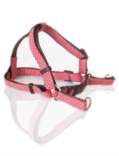Japan Premium Pet Ergonomic Harness in The “Napoleon Empire Style” with Load Balancing When The Dog Jerks and Silicone Protection on The Mount, Size M, pink Polka dot von Japan Premium Pet