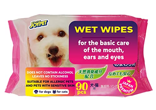 Japan Premium Pet Hunde Zahnpflege, Katzen Zahnpflege, Hunde Feuchttücher, Feuchttücher für Katzen, Allzweck-Tücher für Hunde und Katzen, 90 Tücher. (Für Augen, Ohren und Maul) von Japan Premium Pet