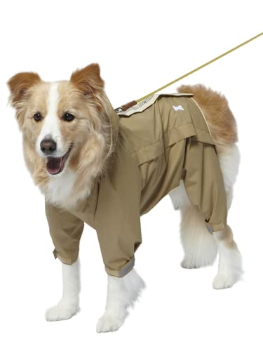 Transformer Raincoat Jumpsuit with Enhanced reflectivity for Active Dogs. Size XL. Beige Khaki von Japan Premium Pet