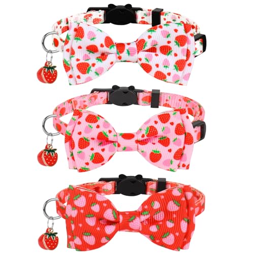 JarThenaAMCS 3 x Erdbeer-Katzenhalsband, rosa und rot, Obst-Fliege mit Breakaway-Glocke, niedlich, verstellbar, für Mädchen, Jungen, Katzen, kleine Haustiere JarThenaAMCS 3 x Erdbeer-Katzenhalsband, rosa und rot, Obst-Fliege mit Breakaway-Glocke, niedlich, verstellbar, für Mädchen, Jungen, Katzen, kleine Haustiere von JarThenaAMCS