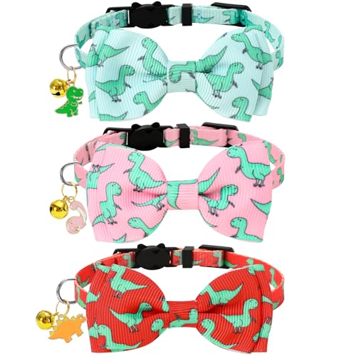 JarThenaAMCS Dinosaurier-Katzenhalsband, niedlich, rosa, grün, orange, mit Breakaway-Glocke, Schleife, verstellbar, für Mädchen, Jungen, Katzen, kleine Haustiere, T-Rex-Party, 3 Stück JarThenaAMCS Dinosaurier-Katzenhalsband, niedlich, rosa, grün, orange, mit Breakaway-Glocke, Schleife, verstellbar, für Mädchen, Jungen, Katzen, kleine Haustiere, T-Rex-Party, 3 Stück von JarThenaAMCS