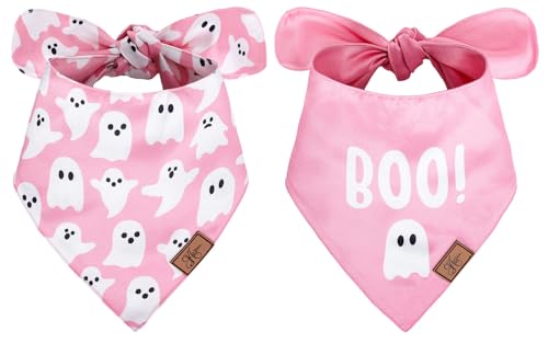JarThenaAMCS Halloween-Hundehalstuch, rosa Boo Geist-Druck, Stoff, Haustier-Schal, Größe M, verstellbar, Haustier-Halstuch, Hunde-Lätzchen für Kostümzubehör, 2 Stück JarThenaAMCS Halloween-Hundehalstuch, rosa Boo Geist-Druck, Stoff, Haustier-Schal, Größe M, verstellbar, Haustier-Halstuch, Hunde-Lätzchen für Kostümzubehör, 2 Stück von JarThenaAMCS