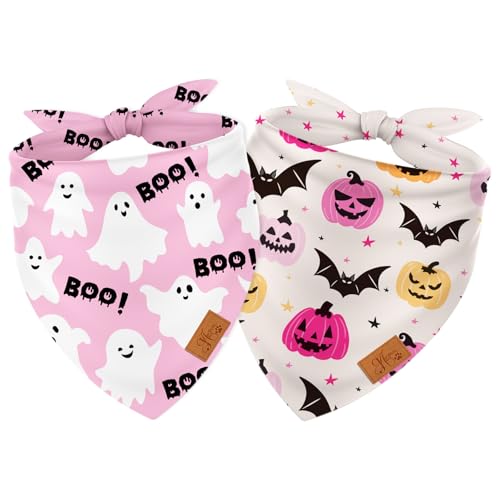 JarThenaAMCS Halstuch, Halloween-Halstuch, Motiv: Geist, Kürbis, Fledermaus, Dreieck, verstellbar, für mittelgroße und große Katzen, Kostüm-Zubehör, 2 Stück JarThenaAMCS Halstuch, Halloween-Halstuch, Motiv: Geist, Kürbis, Fledermaus, Dreieck, verstellbar, für mittelgroße und große Katzen, Kostüm-Zubehör, 2 Stück von JarThenaAMCS