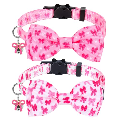JarThenaAMCS Katzenhalsband mit Schleife, niedlich, kokett, mit Breakaway, Glocke, Schleife, verstellbar, für Mädchen, Jungen, Katzen, kleine Haustiere, 2 Stück JarThenaAMCS Katzenhalsband mit Schleife, niedlich, kokett, mit Breakaway, Glocke, Schleife, verstellbar, für Mädchen, Jungen, Katzen, kleine Haustiere, 2 Stück von JarThenaAMCS