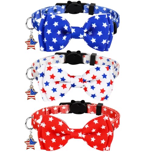 JarThenaAMCS Patriotisches Katzenhalsband, amerikanische Flagge, Sternhalsband mit Abreißglocke, Schleife, Rot, Weiß, Blau, 4. Juli, verstellbar, für Unabhängigkeitstag, Mädchen, Jungen, Katze, JarThenaAMCS Patriotisches Katzenhalsband, amerikanische Flagge, Sternhalsband mit Abreißglocke, Schleife, Rot, Weiß, Blau, 4. Juli, verstellbar, für Unabhängigkeitstag, Mädchen, Jungen, Katze, von JarThenaAMCS