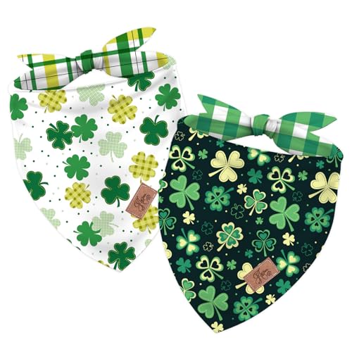 JarThenaAMCS St. Patrick's Day Hundehalstuch, wendbar, grün, kariert, Kleeblatt, Dreieck, niedlich, verstellbar, Haustier-Halstuch für irische Feiertage, Kostüm-Zubehör, 2 Stück JarThenaAMCS St. Patrick's Day Hundehalstuch, wendbar, grün, kariert, Kleeblatt, Dreieck, niedlich, verstellbar, Haustier-Halstuch für irische Feiertage, Kostüm-Zubehör, 2 Stück von JarThenaAMCS