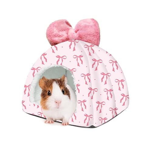 JarThenaAMCS Waschbares Meerschweinchen-Hausbett, rosa Schleife, Hasenversteck Käfigzubehör, wiederverwendbar, Versteck für Frettchen, Igel, Kleintiere, 24,1 x 24,1 x 20,3 cm von JarThenaAMCS
