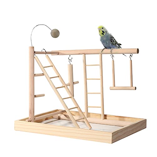 JasCherry Vogel Spielplatz Papagei Spielplatz Holz Gym Vogelständer Barsch Turnhalle Leiter Laufgitter Spielzeug Übungsspiel für Wellensittiche Nymphensittich mit Tablett Schaukel #C von JasCherry