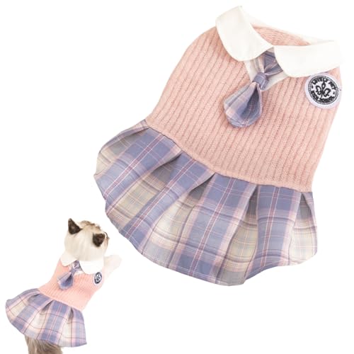 Elegante Röcke für Welpen, rosa kariert, für Hunde, Mädchen, Chihuahua, Yorkies, Hündinnen, niedliche Katze, Prinzessinnenkleider mit Krawatte, Größe XL (5,4–7,7 kg)) von Jatmira