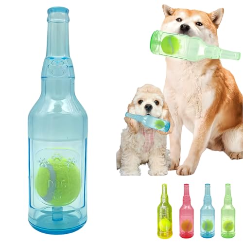 Jatmira Tennisball in Flasche Hundespielzeug [2025 Neues Upgrade] Verstärkte und Verdickte Gummiflasche Hund Kauspielzeug mit Ball Quietschendes Apportierspielzeug Robust (Blau, Medium) von Jatmira