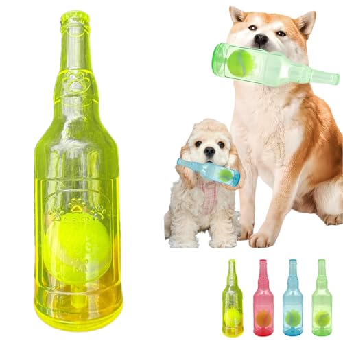 Jatmira Tennisball in Flasche Hundespielzeug [2025 Neues Upgrade] Verstärkte und Verdickte Gummiflasche Hund Kauspielzeug mit Ball Quietschendes Apportierspielzeug Robust (Gelb, Medium) von Jatmira