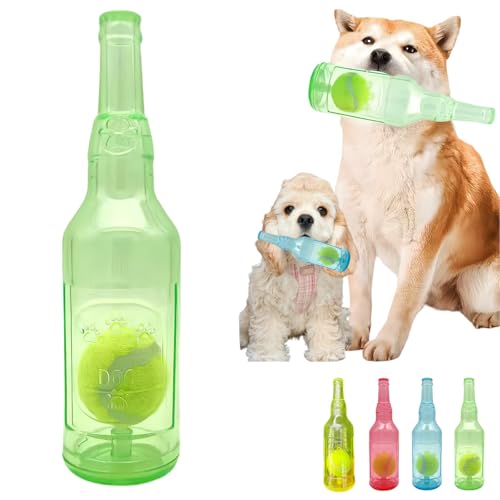 Jatmira Tennisball in Flasche Hundespielzeug [2025 Neues Upgrade] Verstärkte und Verdickte Gummiflasche Hund Kauspielzeug mit Ball Quietschendes Apportierspielzeug Robust (Grün, Medium) von Jatmira