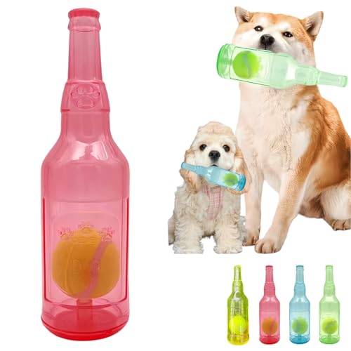 Jatmira Tennisball in Flasche Hundespielzeug [2025 Neues Upgrade] Verstärkte und Verdickte Gummiflasche Hund Kauspielzeug mit Ball Quietschendes Apportierspielzeug Robust (Rot, Medium) von Jatmira