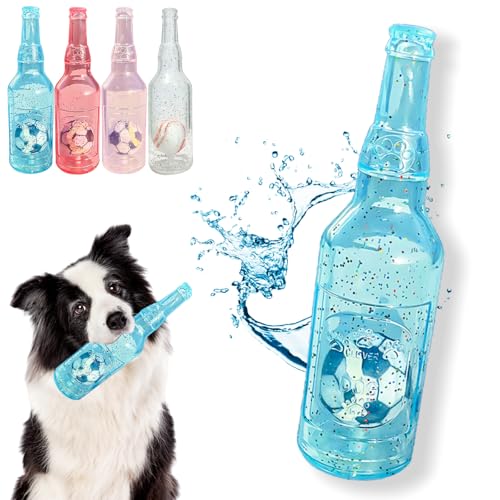 Jatmira Verbesserter Ball in der Flasche, robustes Hundespielzeug, Quietschspielzeug, verstärktes und verdicktes Gummi, bunte Flasche, Kauspielzeug für Hunde (Blau, mittel) von Jatmira