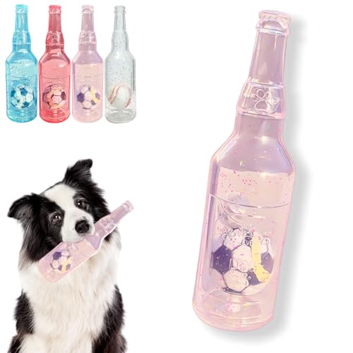 Jatmira Verbesserter Ball in der Flasche, robustes Hundespielzeug, Quietschspielzeug, verstärktes und verdicktes Gummi, bunte Flasche, Kauspielzeug für Hunde (Rosa, M) von Jatmira
