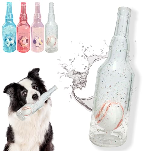 Jatmira Verbesserter Ball in der Flasche, robustes Hundespielzeug, Quietschspielzeug, verstärktes und verdicktes Gummi, bunte Flasche, Kauspielzeug für Hunde (transparent, mittel) von Jatmira