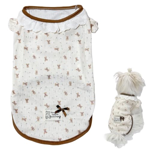Niedliche Haustierbekleidung aus Baumwolle, Bärenmuster, für alle Jahreszeiten, Spitze, ärmellos, für Welpen, Kätzchen, weich, hautfreundlich (M (2,5–3,5 kg)) von Jatmira