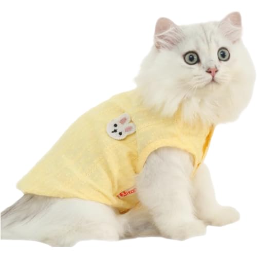 Niedliche Katzenbekleidung, atmungsaktiv, entzückendes Kätzchen-T-Shirt, ohne Ärmel, für alle Jahreszeiten, Katzenkleidung für weibliche Katzen, Kleidung für Kätzchen, Größe XL, Gelb von Jatmira