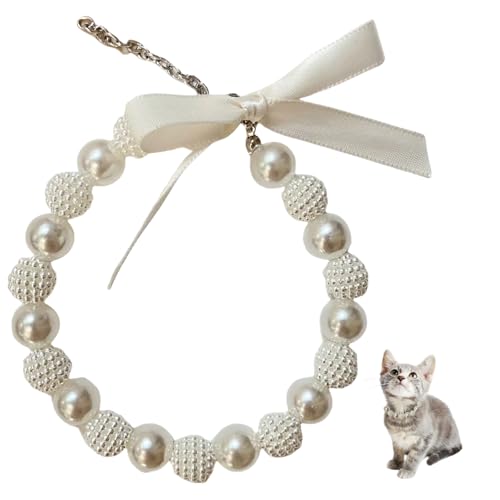 Perlen-Halsband mit niedlicher Fliege, verstellbar, modischer Kätzchen-Schmuck, Halskette mit Fliege für Indoor-Katzen und kleine Hunde, Größe M Perlen-Halsband mit niedlicher Fliege, verstellbar, modischer Kätzchen-Schmuck, Halskette mit Fliege für Indoor-Katzen und kleine Hunde, Größe M von Jatmira