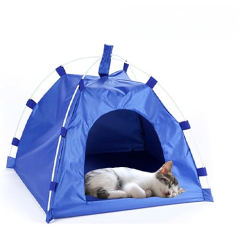 Verschleißfestes Katzenzelt für drinnen und draußen, Sommer-Katzen-Höhlenbett, tragbar mit Matte für Indoor-Katzen und kleine Hunde, 38,1 x 38,1 x 35,6 cm, Blau von Jatmira
