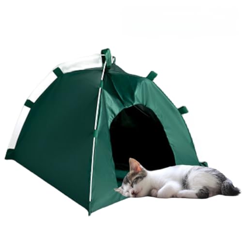 Verschleißfestes Katzenzelt für drinnen und draußen, Sommer-Katzen-Höhlenbett, tragbar mit Matte für Indoor-Katzen und kleine Hunde, 38,1 x 38,1 x 35,6 cm, Grün von Jatmira