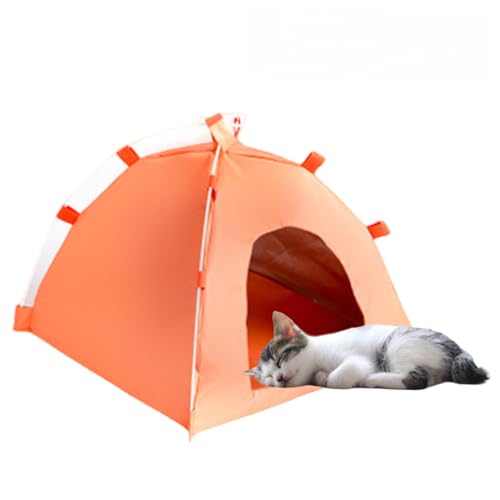 Verschleißfestes Katzenzelt für drinnen und draußen, Sommer-Katzen-Höhlenbett, tragbar mit Matte für Indoor-Katzen und kleine Hunde, 38,1 x 38,1 x 35,6 cm, Orange von Jatmira
