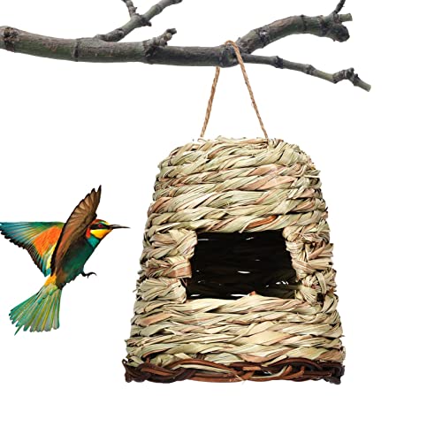 Jatour Kolibri-Haus für draußen | Natürliches Schilfgras-Vogelhaus-Nest - Handgewebtes Kolibri-Nest für den Außenbereich, Fink-Vogelhaus für Gartenfenster von Jatour