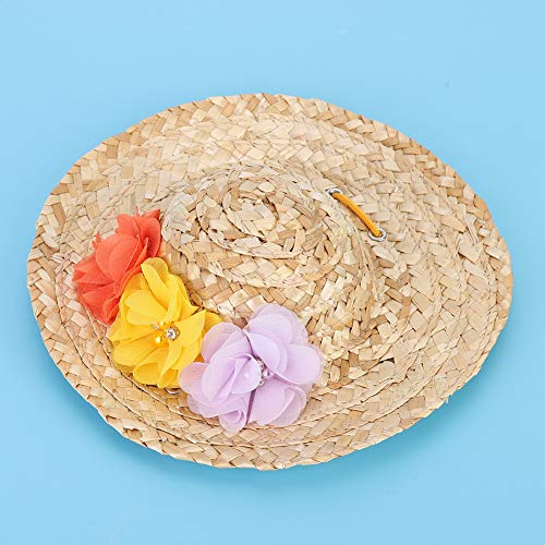 Haustier-Strohhut, Welpenmütze mit Bunten Blumen Party-Kostümdekorationen (L) von Jauarta