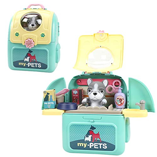 Kinder Haustier Space Bag Play House Set, Kreativität mit Hunde- und Katzenpflege -Kit, Rucksack & Tat Play Toys, die für Kinder (Himmelblau) von Jauarta