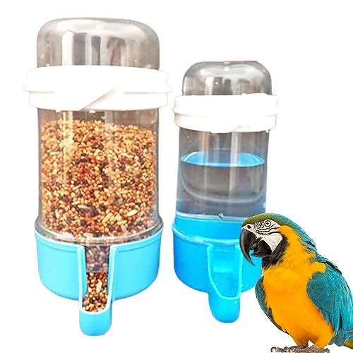 2 Stück Feeder/Drinker, Wasserspender Für Vögel Automatischer Trinkflaschen,Kunststoff-Wassertränke,Für Käfig wellensittich futterspender,Vögel Feeder Drinker vogelkäfig zubehör (490ml+240ml） (Blau) von Jauhmui