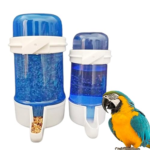 2Pcs Feeder/Drinker,Wasserspender Für Vögel Automatischer Trinkflaschen,Kunststoff-Wassertränke,Für Käfig wellensittich futterspender,Vögel Feeder Drinker vogelkäfig zubehör (490ml+240ml） (Dunkelblau) von Jauhmui