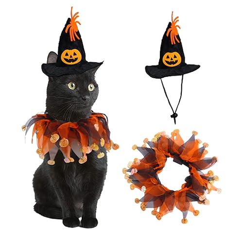 Halloween Haustier Umhang, Haustier Halloween Kostüm Set, Haustierkostüme Katze Cosplay 2 PCS,Kürbis-Motiv Haustier Cosplay Kleidung,geeignet für kleine Hunde und Katze,Hund Halloween Kostüm (Stil 2) von Jauhmui