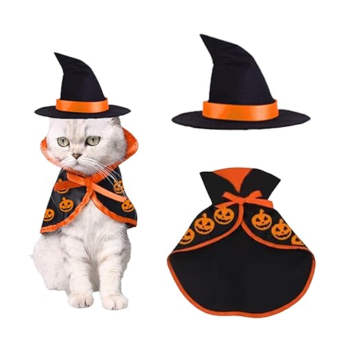 Halloween Haustier Umhang, Haustier Halloween Kostüm Set, Haustierkostüme Katze Cosplay 2 PCS,Kürbis-Motiv Haustier Cosplay Kleidung,geeignet für kleine Hunde und Katze,Hund Halloween Kostüm (Stil 1) von Jauhmui