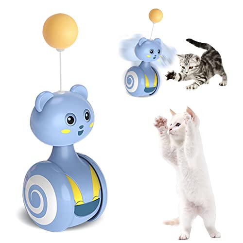 Interaktives Katzen Spielzeug,Katzenspielzeug mit Feder,Tumbler Katzenspielzeug mit Katze Necken Zauberstab,Iustiger Katzenball,Hilft Katzen,Ihre Vitalität zu Steigern,Lernspielzeug für Katzen (BlauA) von Jauhmui