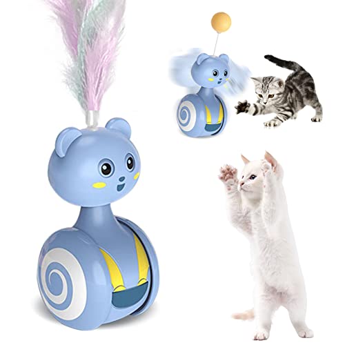 Interaktives Katzen Spielzeug,Katzenspielzeug mit Feder,Tumbler Katzenspielzeug mit Katze Necken Zauberstab,Iustiger Katzenball,Hilft Katzen,Ihre Vitalität zu Steigern,Lernspielzeug für Katzen (BlauB) von Jauhmui