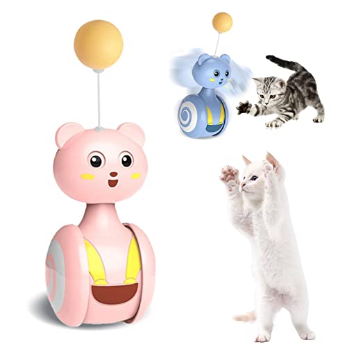 Interaktives Katzen Spielzeug,Katzenspielzeug mit Feder,Tumbler Katzenspielzeug mit Katze Necken Zauberstab,Iustiger Katzenball,Hilft Katzen,Ihre Vitalität zu Steigern,Lernspielzeug für Katzen (RosaA) von Jauhmui