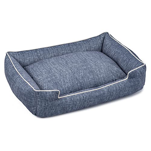 Jax & Bones Hundebett Lounge – maschinenwaschbares Bett für Hunde – extra robuste gepolsterte Seiten – große Stonewash blaue Hundematte Betten | 99 x 81 cm von Jax & Bones