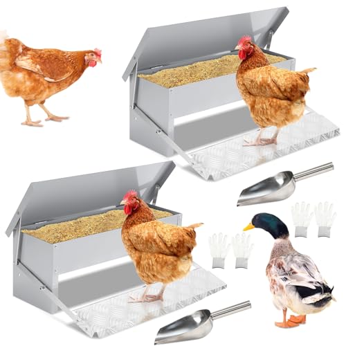 2X Jaxguom Futterautomat Hühner 5KG Futterspender Futtertrog mit Automatisches Pedal, EdelEisenlöffel und Handschuhe, Hühnerfutter für Geflügel, Wasserdicht und rattensicher 2X Jaxguom Futterautomat Hühner 5KG Futterspender Futtertrog mit Automatisches Pedal, EdelEisenlöffel und Handschuhe, Hühnerfutter für Geflügel, Wasserdicht und rattensicher von Jaxguom