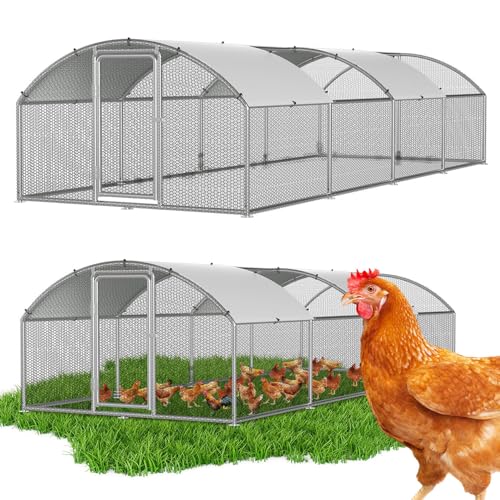 Jaxguom Hühnerstall Freilaufgehege 3x8x2m Metall Freigehege, Hühnerkäfig Kleintierstall Voliere mit Dachplane, Heimtiergehege für Hühner Geflügel Kleintiere, Bogenaufsatz von Jaxguom