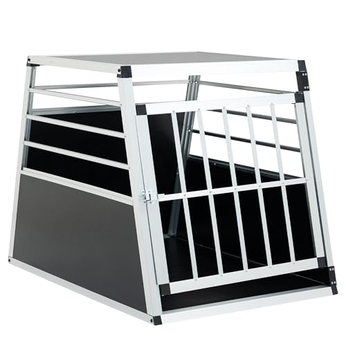 Jaxilyn Alu Hunde Autotransportbox – hundebox Auto rückbank transportboxen – Gittertür verschließbar - Aluminium Kofferraumbox Reisebox für Hunde Katzen 65x91x69 cm von Jaxilyn