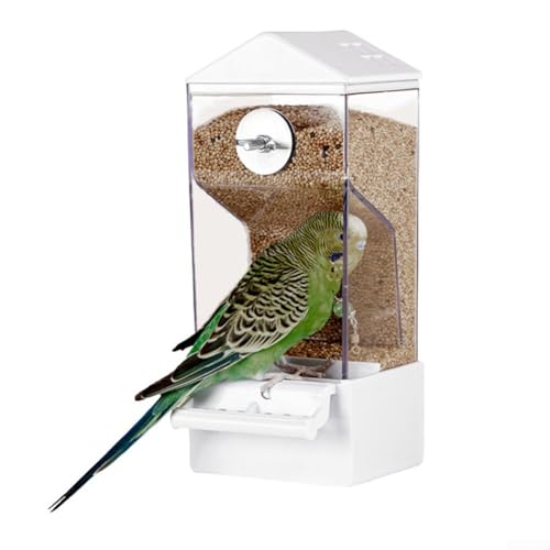 Automatischer Vogelfutterspender mit transparentem Futterbehälter, 350 g Fassungsvermögen, ABS, für Papageien, mit auslaufsicherem Design (CX05 [Weiß] von Jayruit