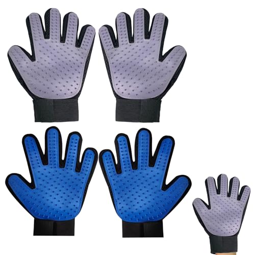 JazRvr 2 Stück Katzenhandschuh, Fellpflege-Handschuhe für Katzen, Effektive Haarentfernung mit Katzenbürste Handschuh, Ideal für tägliche Fellpflege und Haustierwäsche, Blau und Grau von JazRvr