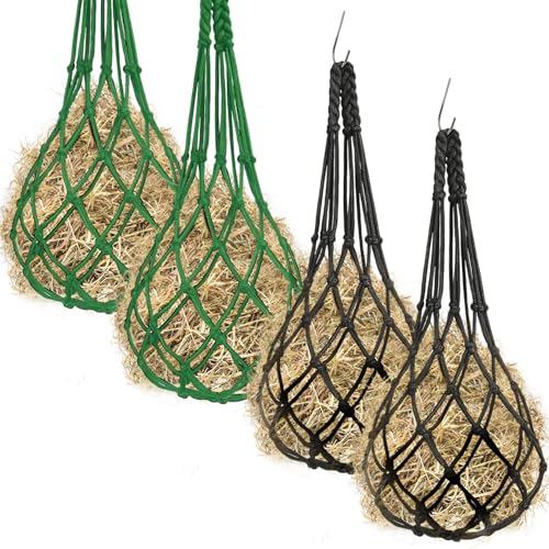 JazRvr Heunetz Für Pferde, 4 Stück Heusack Engmaschig Mit 6x6cm Maschenweite, Ideal Für Stall Und Transport, Grün Und Schwarz von JazRvr