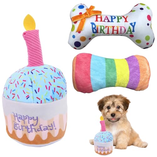 JazRvr Hunde Geburtstag Spielzeug Set, 3 Teile Hundespielzeug, Kleiner Kuchen, Blumenknochen und Regenbogenknochen, Geschenk für Hundebesitzer, Ideal für Geburtstagsfeiern und Tägliches Spielen JazRvr Hunde Geburtstag Spielzeug Set, 3 Teile Hundespielzeug, Kleiner Kuchen, Blumenknochen und Regenbogenknochen, Geschenk für Hundebesitzer, Ideal für Geburtstagsfeiern und Tägliches Spielen von JazRvr
