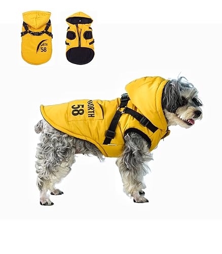 JcDuDoi Hundemantel für den Winter, reflektierend, für kaltes Wetter, Hundejacke mit Kapuze, verstellbare Schnalle, warmer Schneeanzug, integriertes Geschirr, wasserdicht, winddicht, für mittelgroße von JcDuDoi